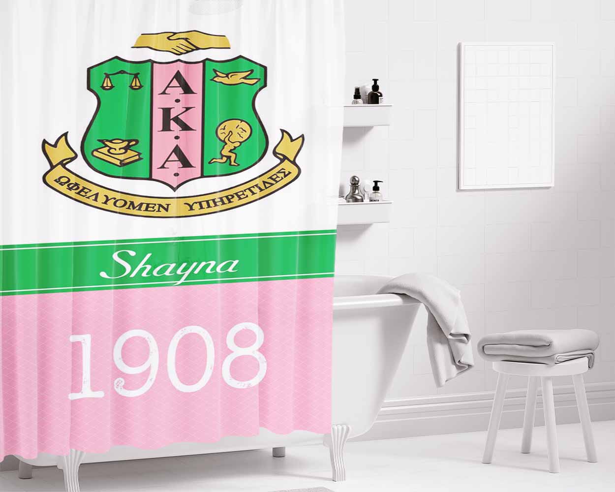 Alpha Kappa Alpha 1908 Bathroom Shower Curtain Fabric Waterproof | 66 X 72 Inch