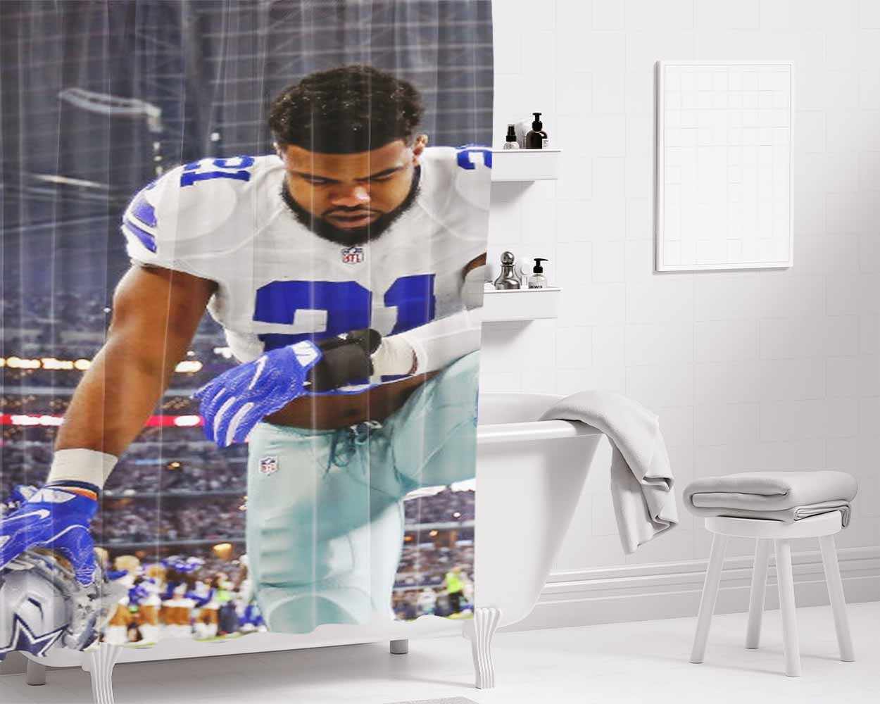 American Football Ezekiel Elliott Bathroom Shower Curtain Fabric Waterproof | 66 X 72 Inch