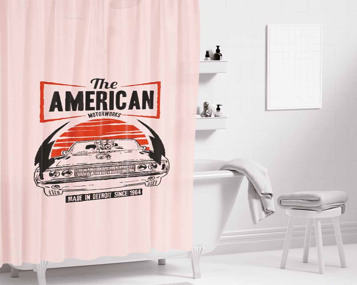 American Muscle Car Dodge Challenger Detroit Souvenirs Michigan V8 Bathroom Shower Curtain Fabric Waterproof | 66 X 72 Inch