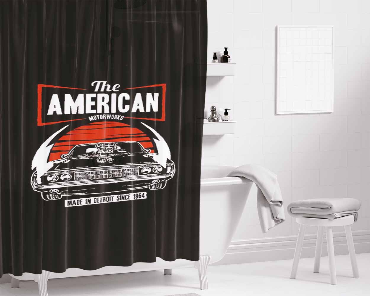American Muscle Car Dodge Challenger Detroit Bathroom Shower Curtain Fabric Waterproof | 66 X 72 Inch