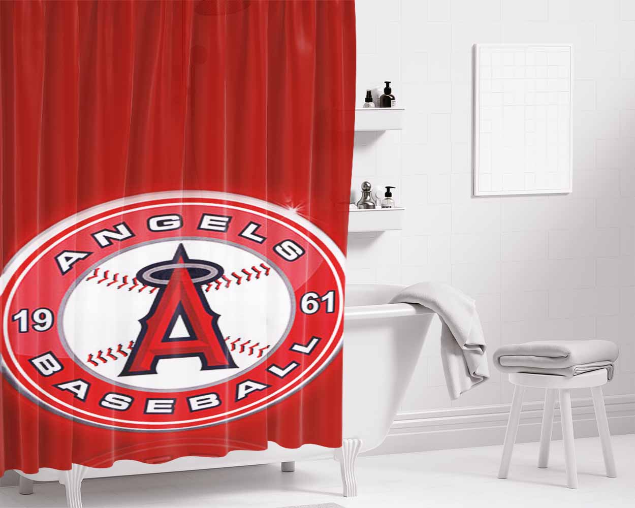 Angeles Basenball Anehim Bathroom Shower Curtain Fabric Waterproof | 66 X 72 Inch