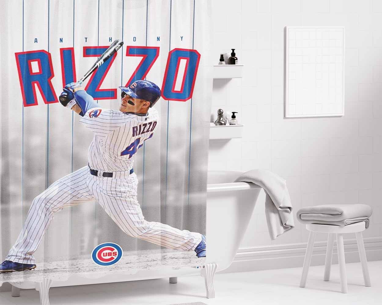 Anthony Rizzo Chicago Cubs Baseball Bathroom Shower Curtain Fabric Waterproof | 66 X 72 Inch
