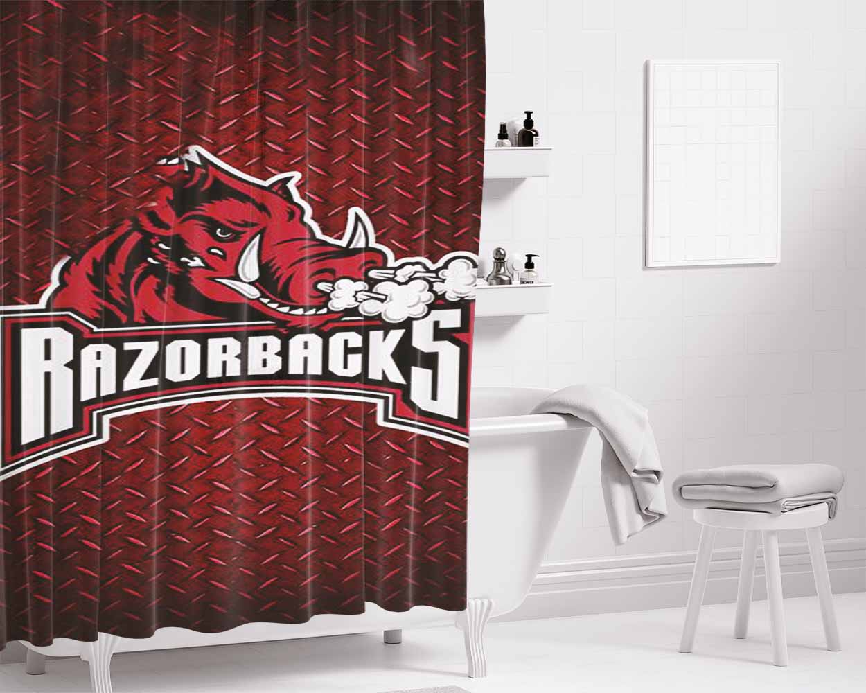Arkansas Razorbacks Bathroom Shower Curtain Fabric Waterproof | 66 X 72 Inch