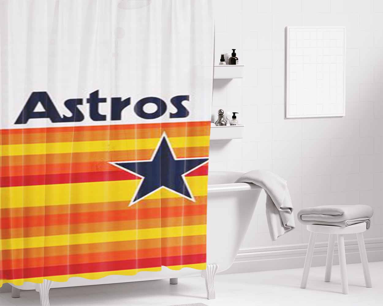 Astros Baseball Logo Bathroom Shower Curtain Fabric Waterproof | 66 X 72 Inch