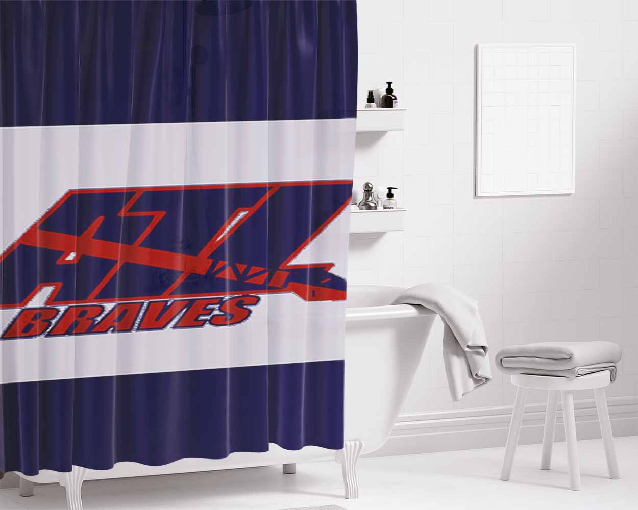 Ati Braves Bathroom Shower Curtain Fabric Waterproof | 66 X 72 Inch