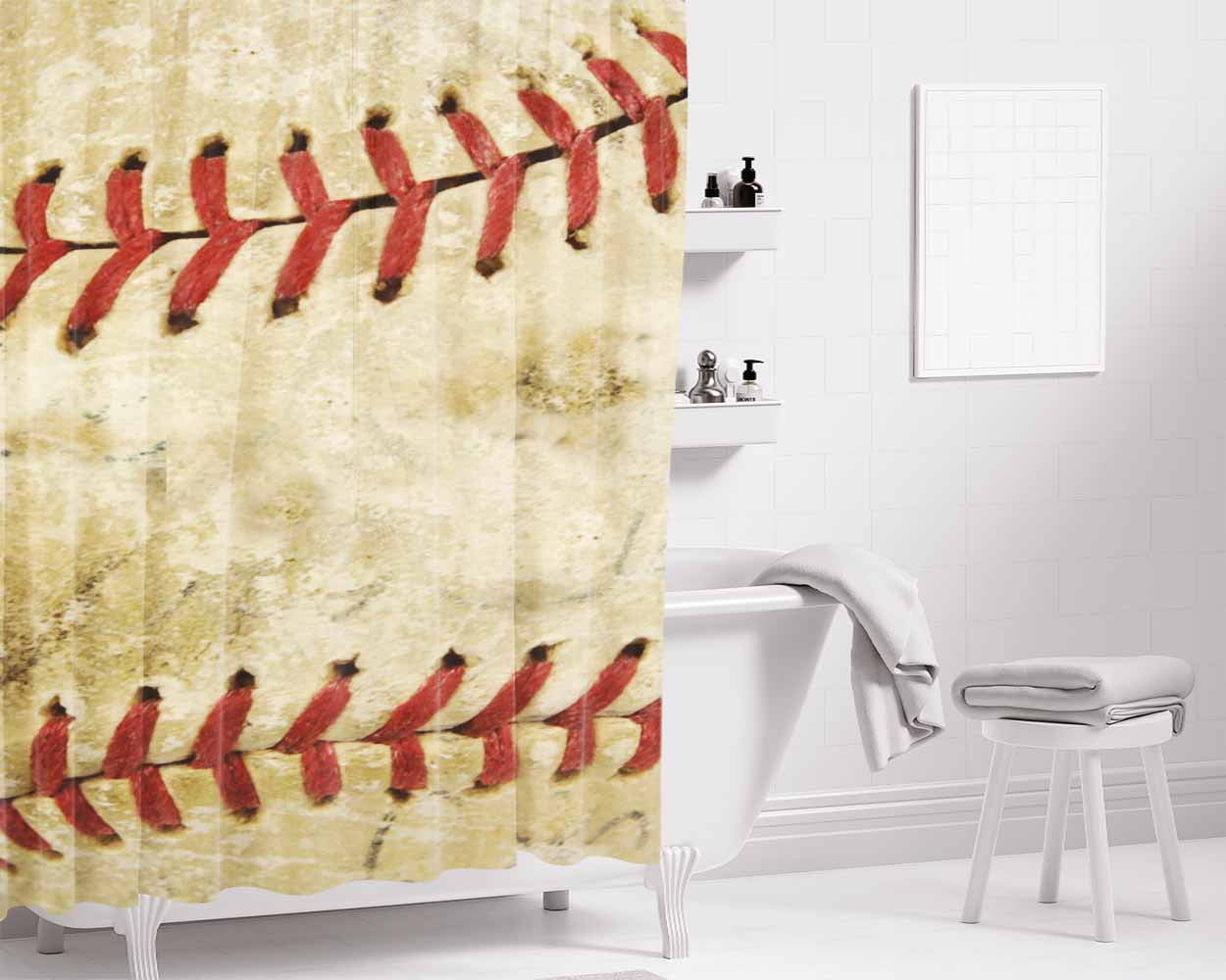 Baseball Ball Skin Bathroom Shower Curtain Fabric Waterproof | 66 X 72 Inch