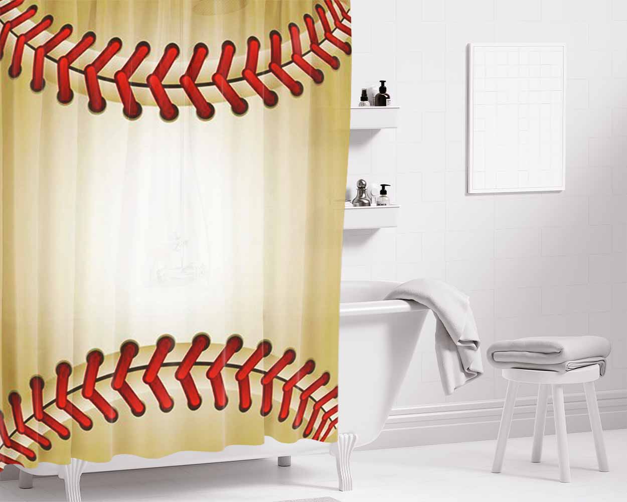 Baseball Ball Bathroom Shower Curtain Fabric Waterproof | 66 X 72 Inch