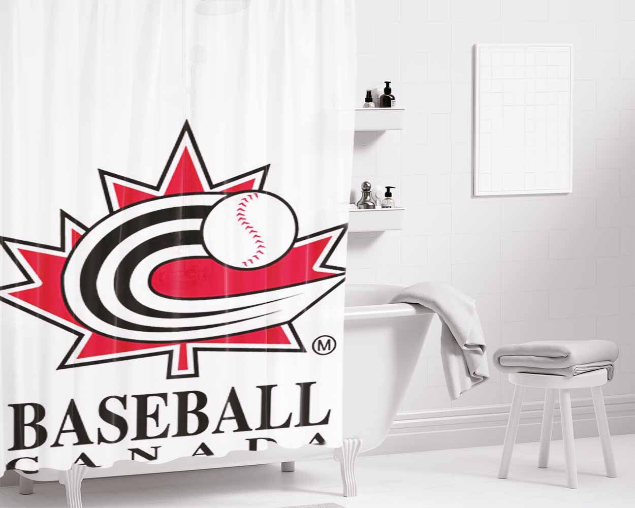 Baseball Canada Bathroom Shower Curtain Fabric Waterproof | 66 X 72 Inch