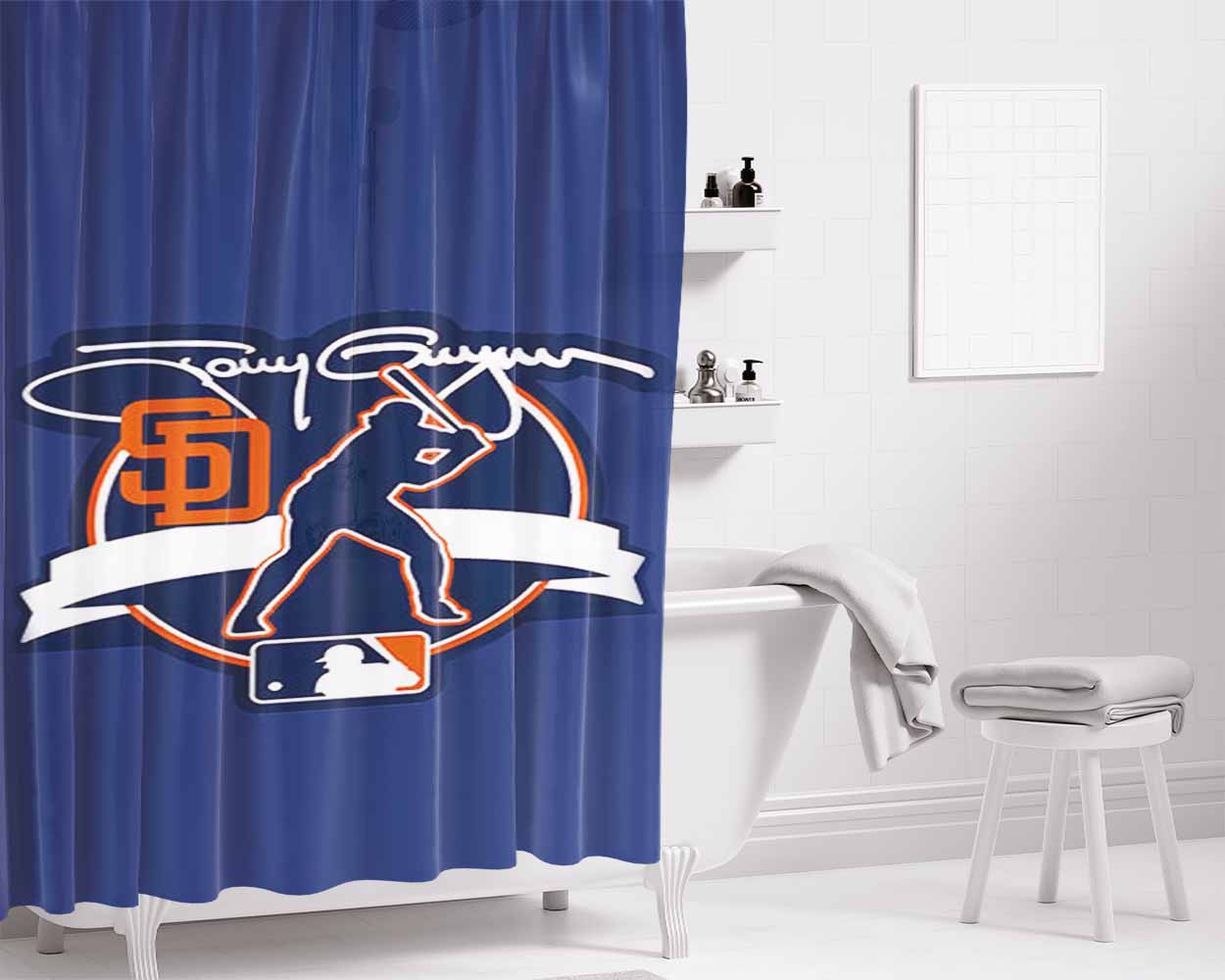 Baseball Club San Diego Padres Bathroom Shower Curtain Fabric Waterproof | 66 X 72 Inch