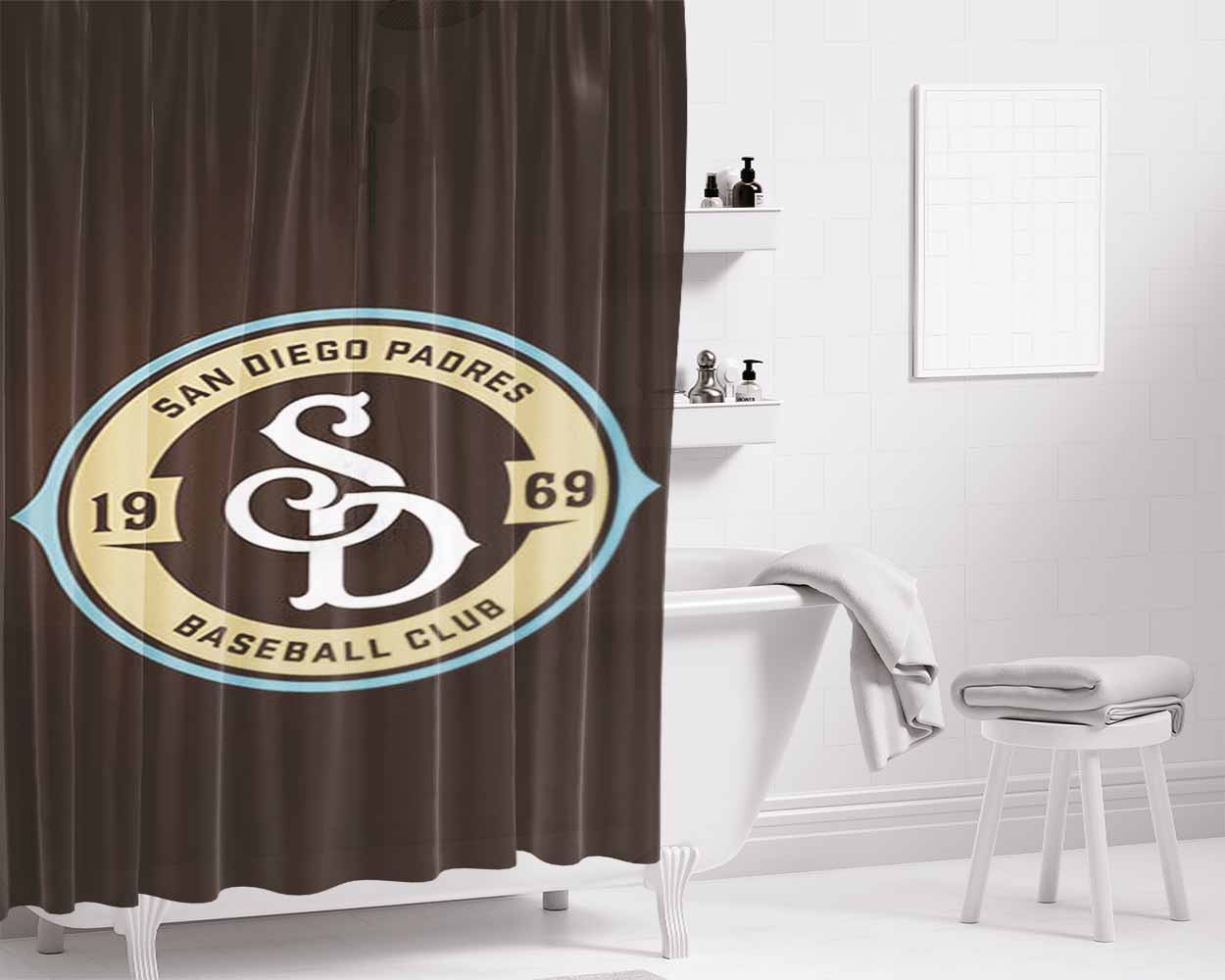 Baseball Club San Diego Bathroom Shower Curtain Fabric Waterproof | 66 X 72 Inch