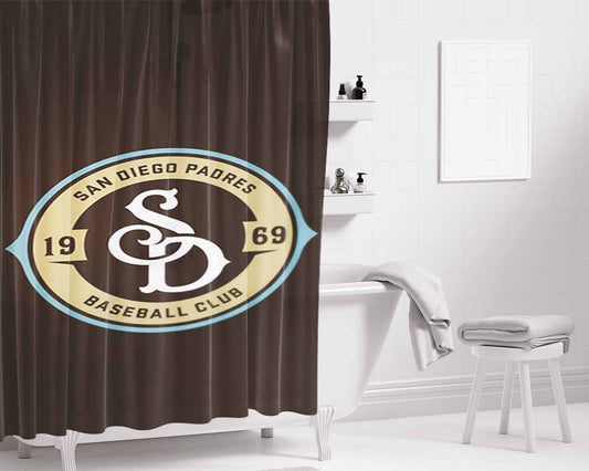 Baseball Club San Diego Bathroom Shower Curtain Fabric Waterproof | 66 X 72 Inch