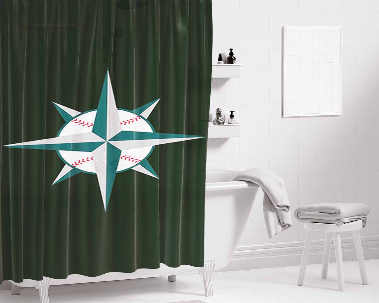 Baseball Ms-7 Bathroom Shower Curtain Fabric Waterproof | 66 X 72 Inch
