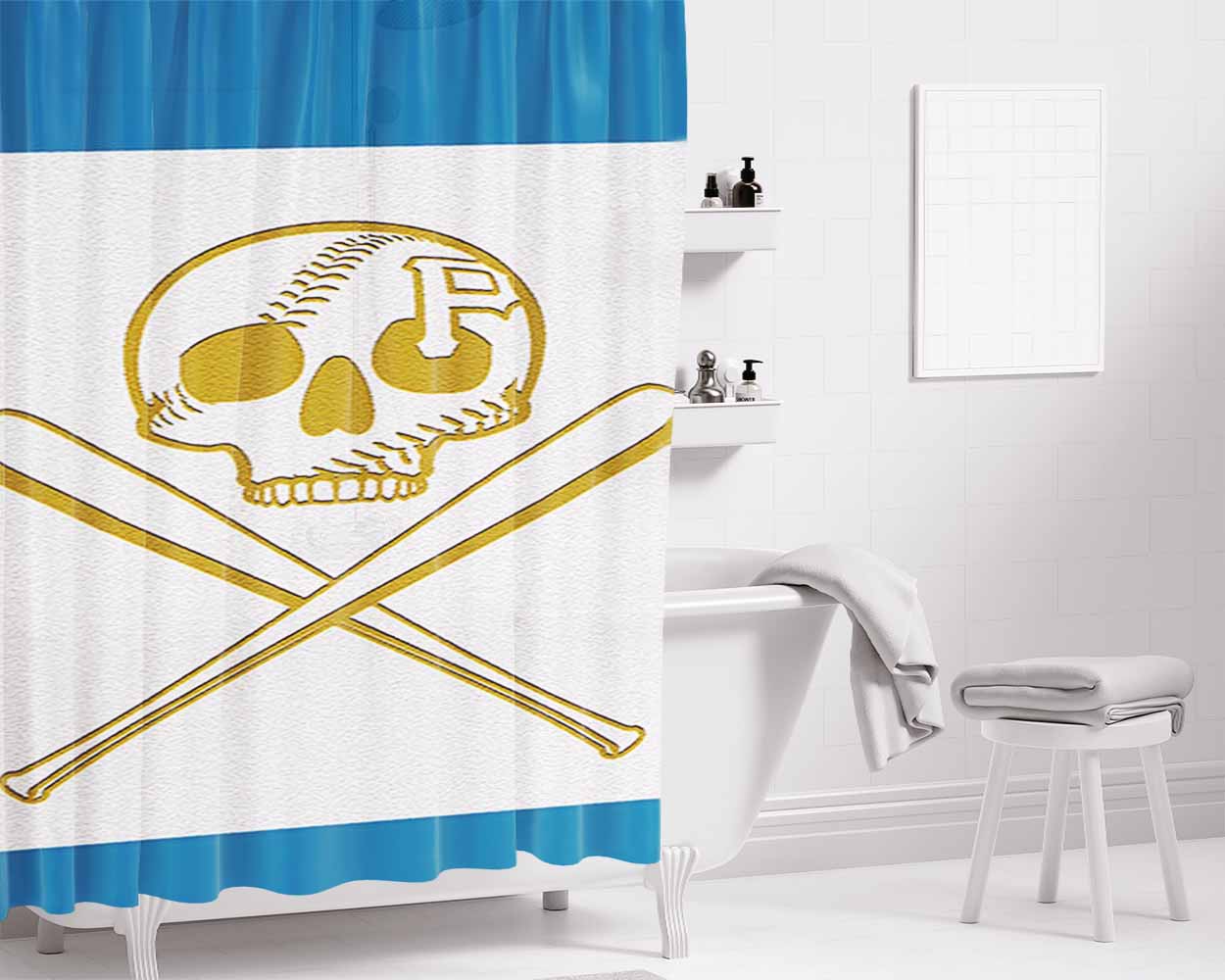Baseball Pirates Bathroom Shower Curtain Fabric Waterproof | 66 X 72 Inch