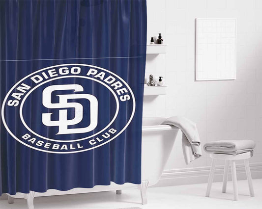 Baseball San Diego Bathroom Shower Curtain Fabric Waterproof | 66 X 72 Inch