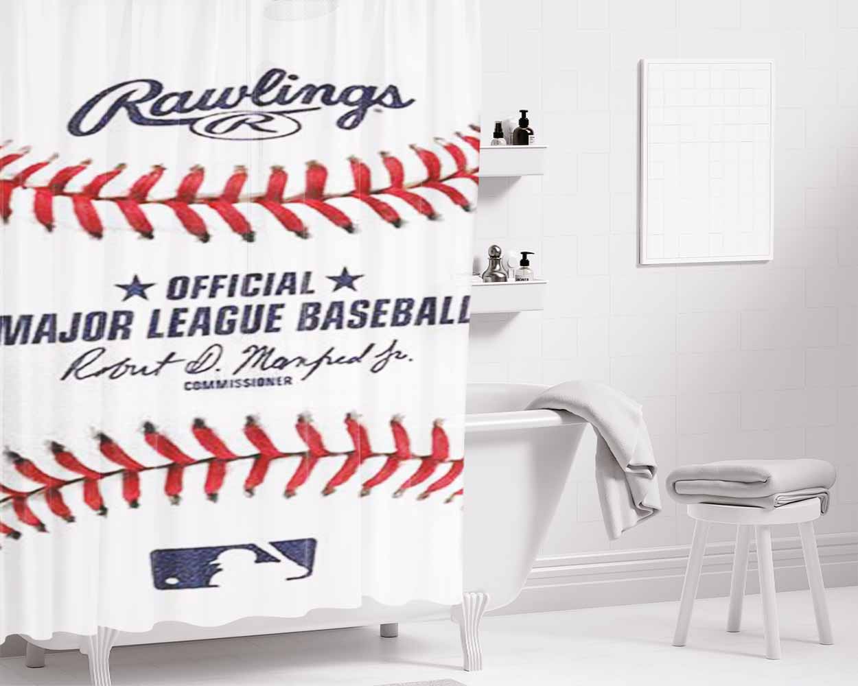 Baseball Bathroom Shower Curtain Fabric Waterproof | 66 X 72 Inch