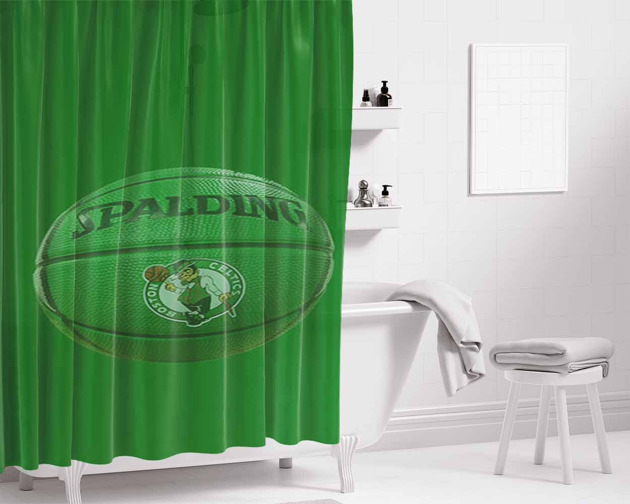 Basket Ball Green Spalding Bathroom Shower Curtain Fabric Waterproof | 66 X 72 Inch