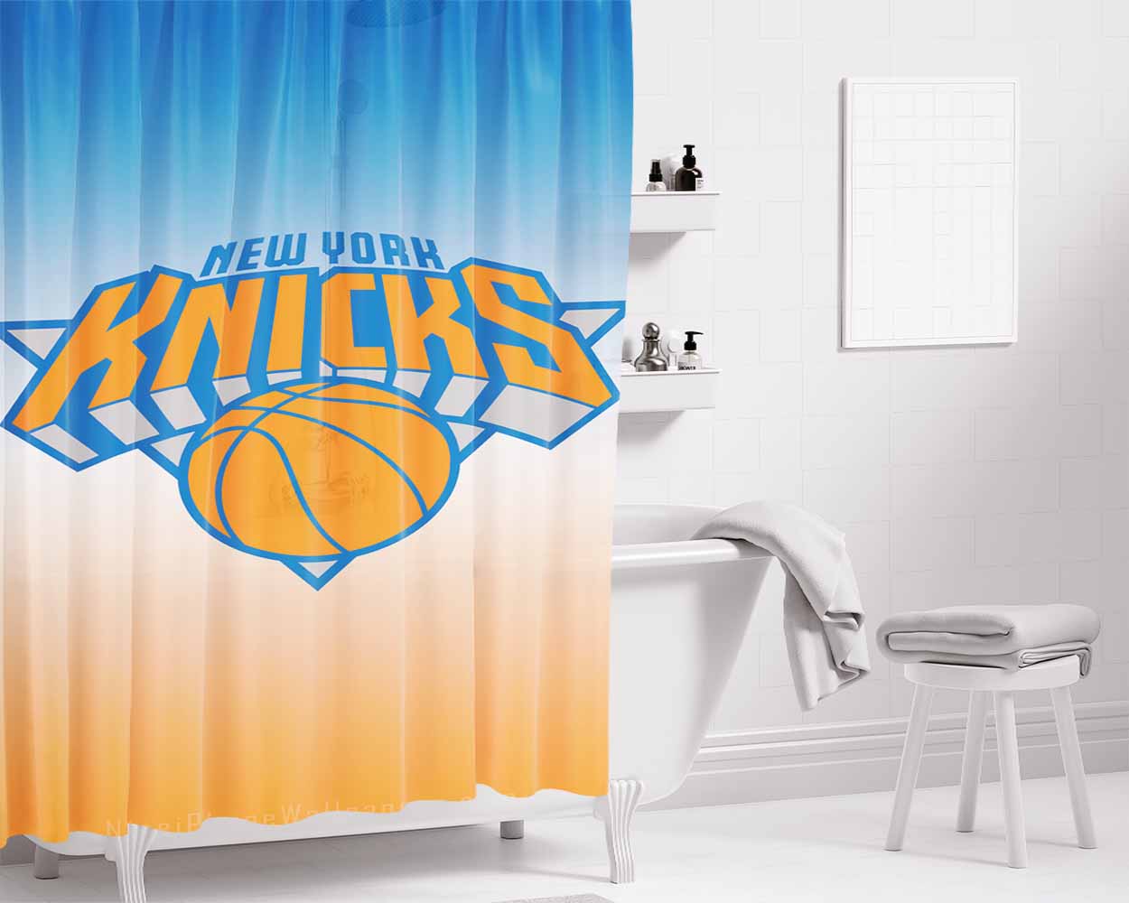 Basket Ball Knick New York Bathroom Shower Curtain Fabric Waterproof | 66 X 72 Inch