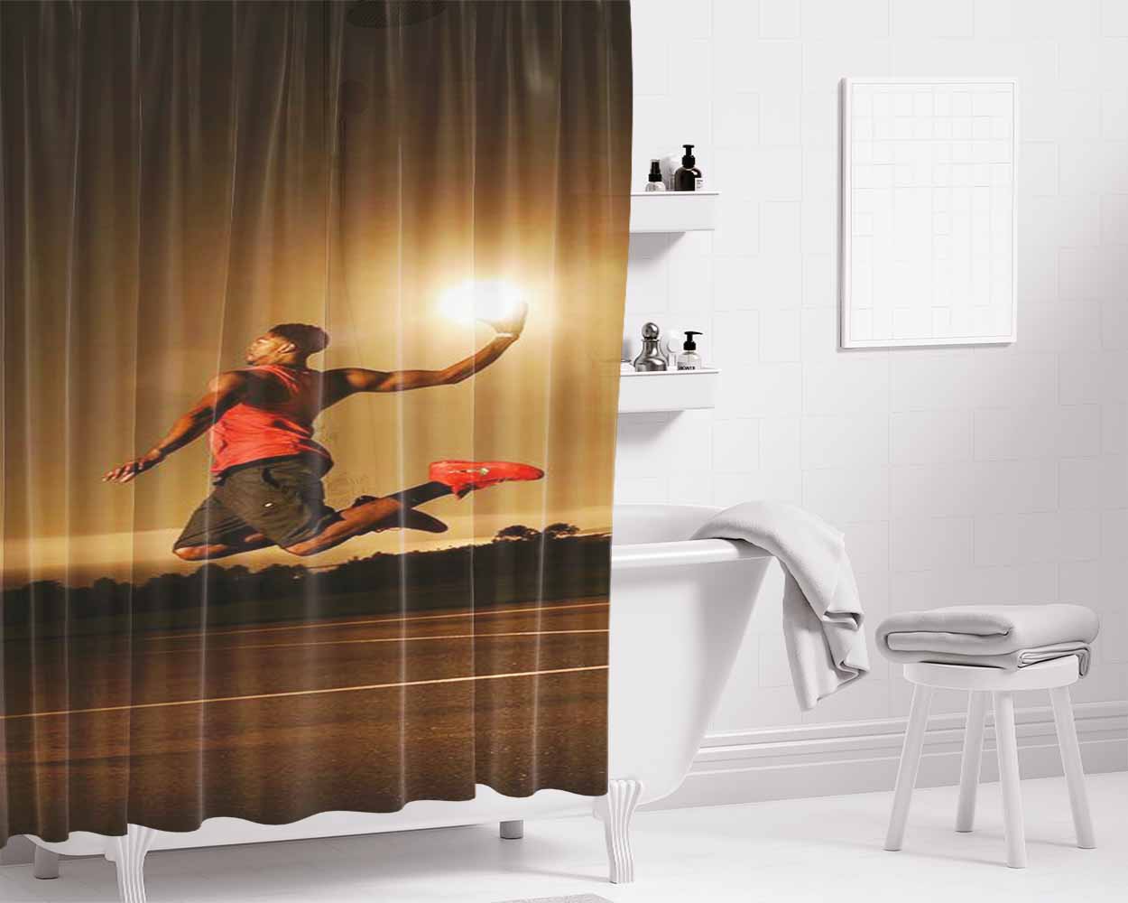 Basket Ball Style Bathroom Shower Curtain Fabric Waterproof | 66 X 72 Inch