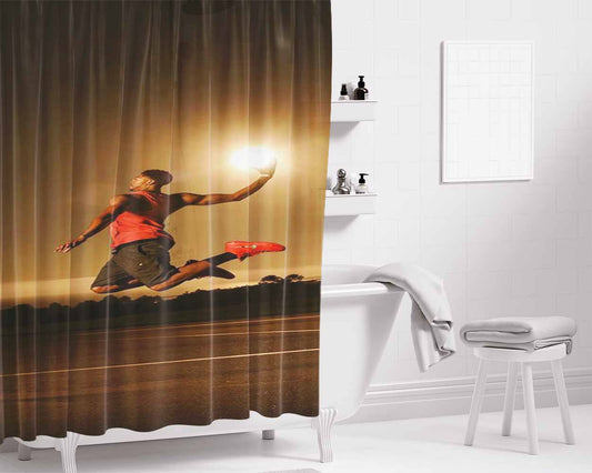 Basket Ball Style Bathroom Shower Curtain Fabric Waterproof | 66 X 72 Inch
