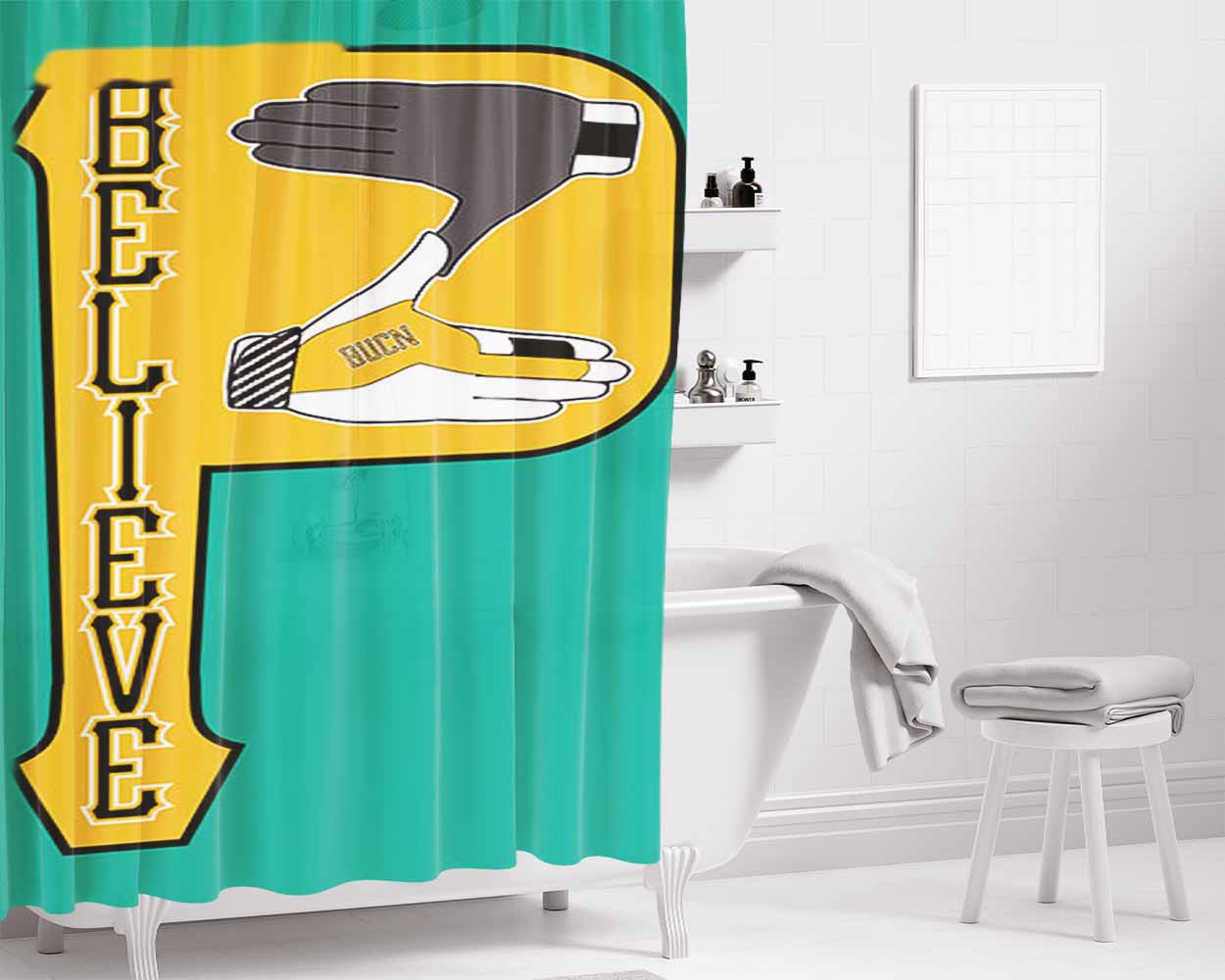 Belive Baseball Bathroom Shower Curtain Fabric Waterproof | 66 X 72 Inch