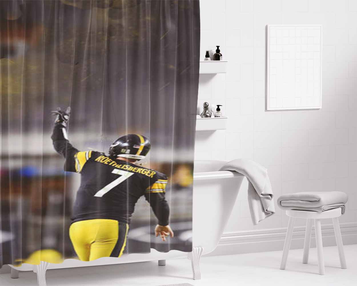 Ben Roethlisberger Pittsburgh Steelers Bathroom Shower Curtain Fabric Waterproof | 66 X 72 Inch