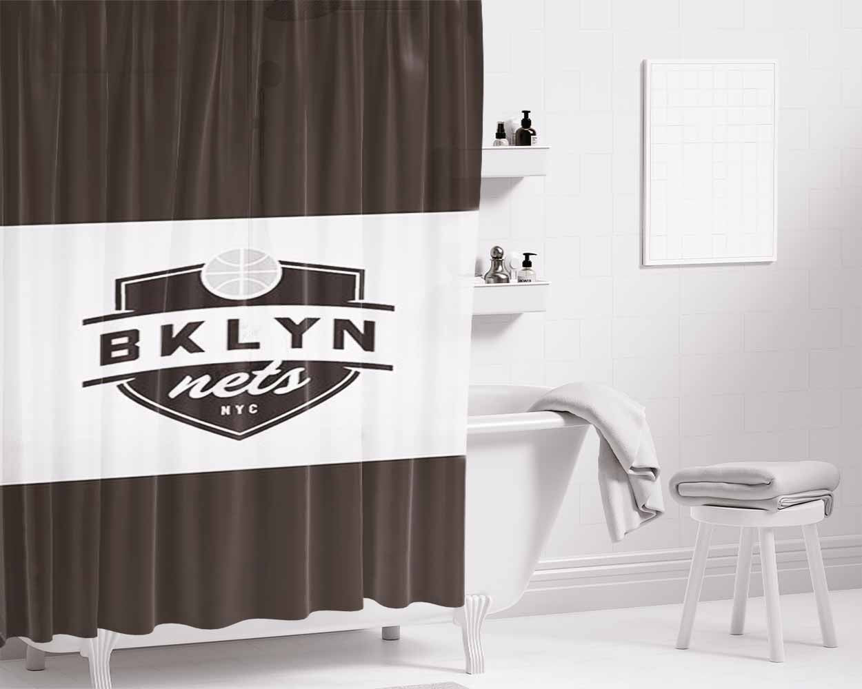 Bklyn Nets Bathroom Shower Curtain Fabric Waterproof | 66 X 72 Inch