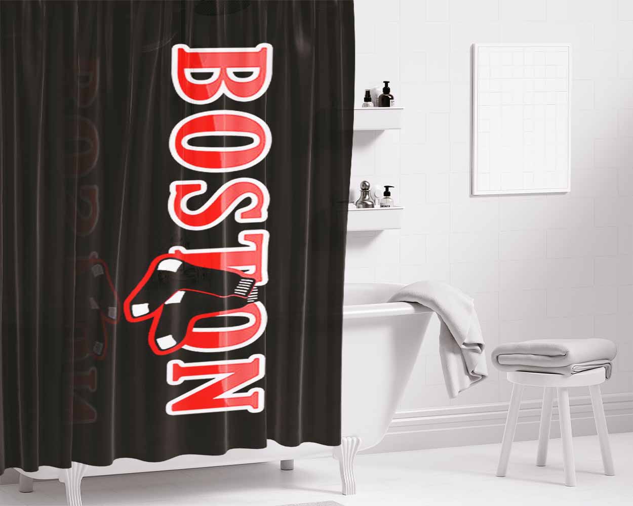 Black Boston Bathroom Shower Curtain Fabric Waterproof | 66 X 72 Inch