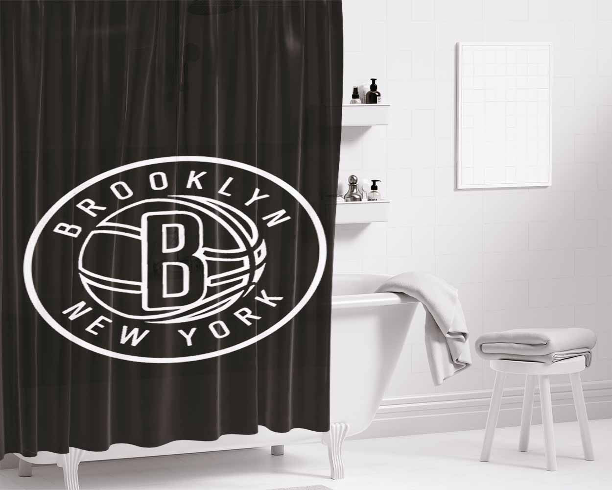 Black Brooklyn Bathroom Shower Curtain Fabric Waterproof | 66 X 72 Inch