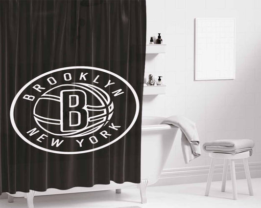 Black Brooklyn Bathroom Shower Curtain Fabric Waterproof | 66 X 72 Inch