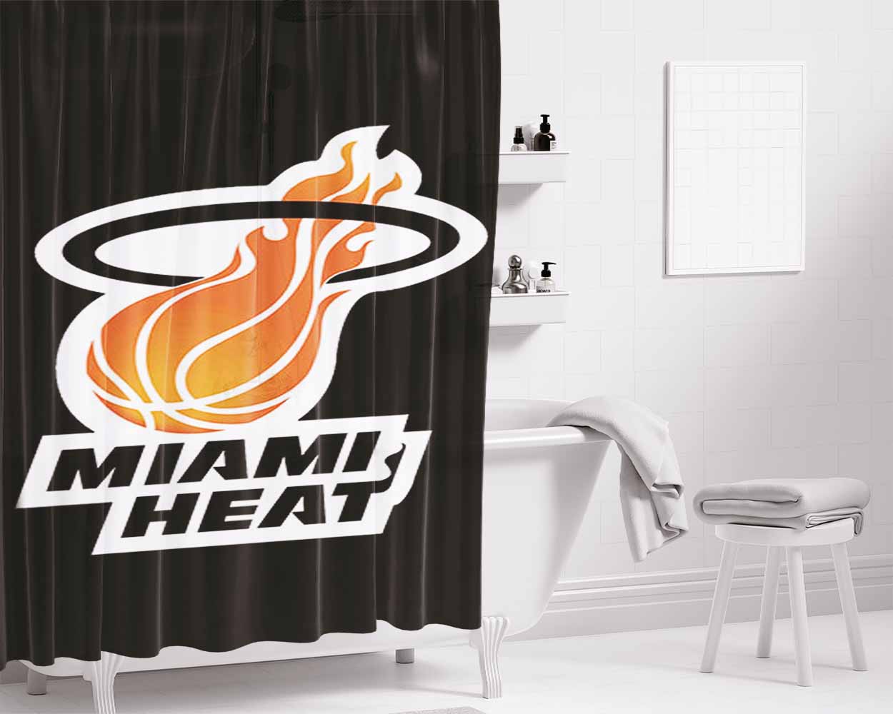 Black Design Miami Heat Bathroom Shower Curtain Fabric Waterproof | 66 X 72 Inch
