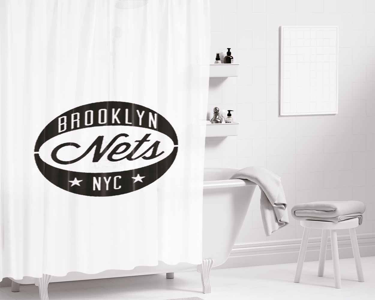 Black White Brooklyn Bathroom Shower Curtain Fabric Waterproof | 66 X 72 Inch