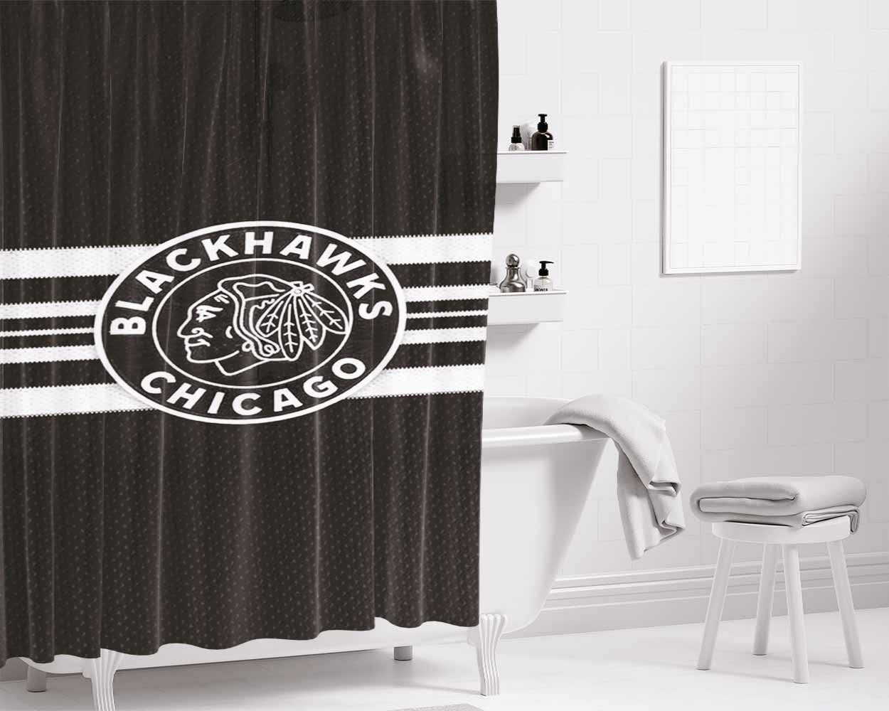 Blackhawks Chicago Bathroom Shower Curtain Fabric Waterproof | 66 X 72 Inch