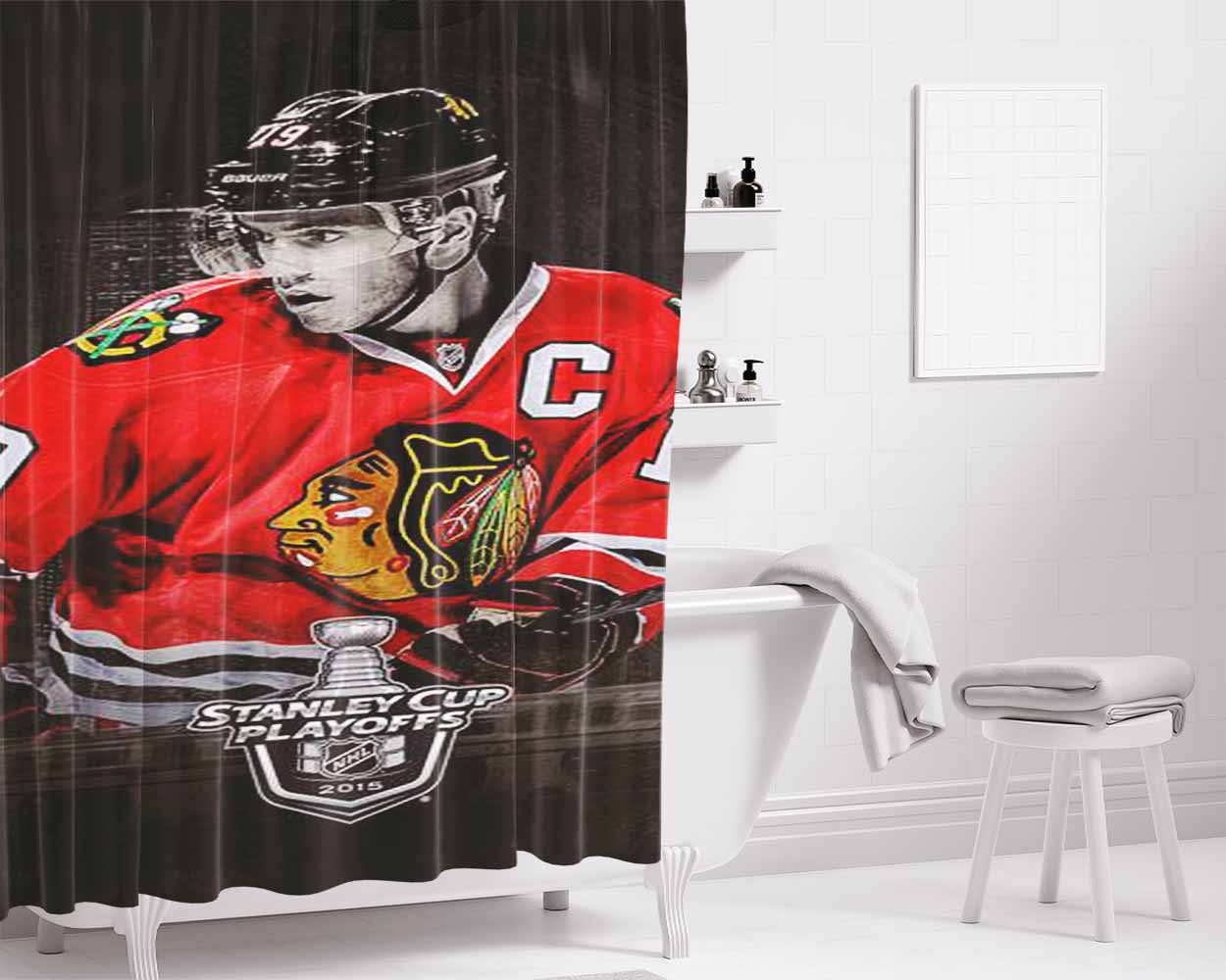 Blackhawks Wallpaper Bathroom Shower Curtain Fabric Waterproof | 66 X 72 Inch