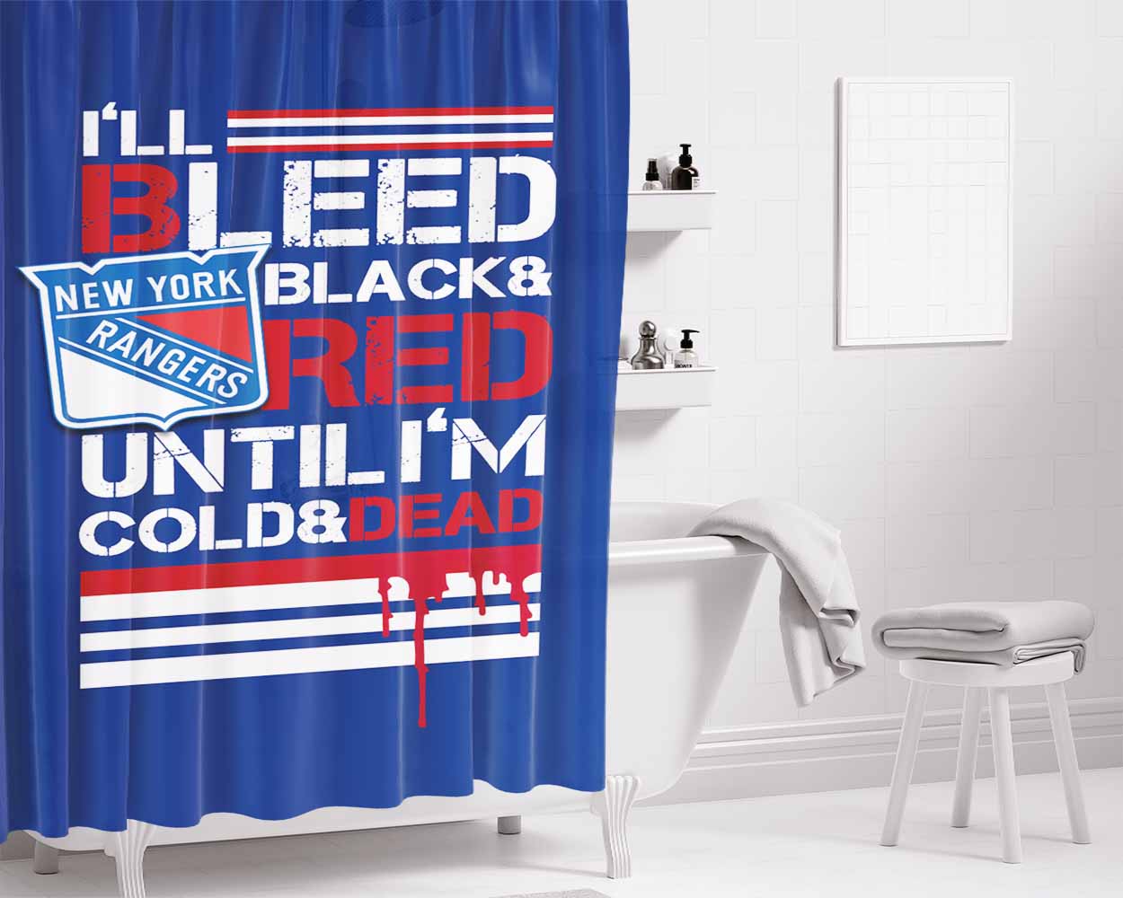Bleed Black And Red New York Rangers Bathroom Shower Curtain Fabric Waterproof | 66 X 72 Inch