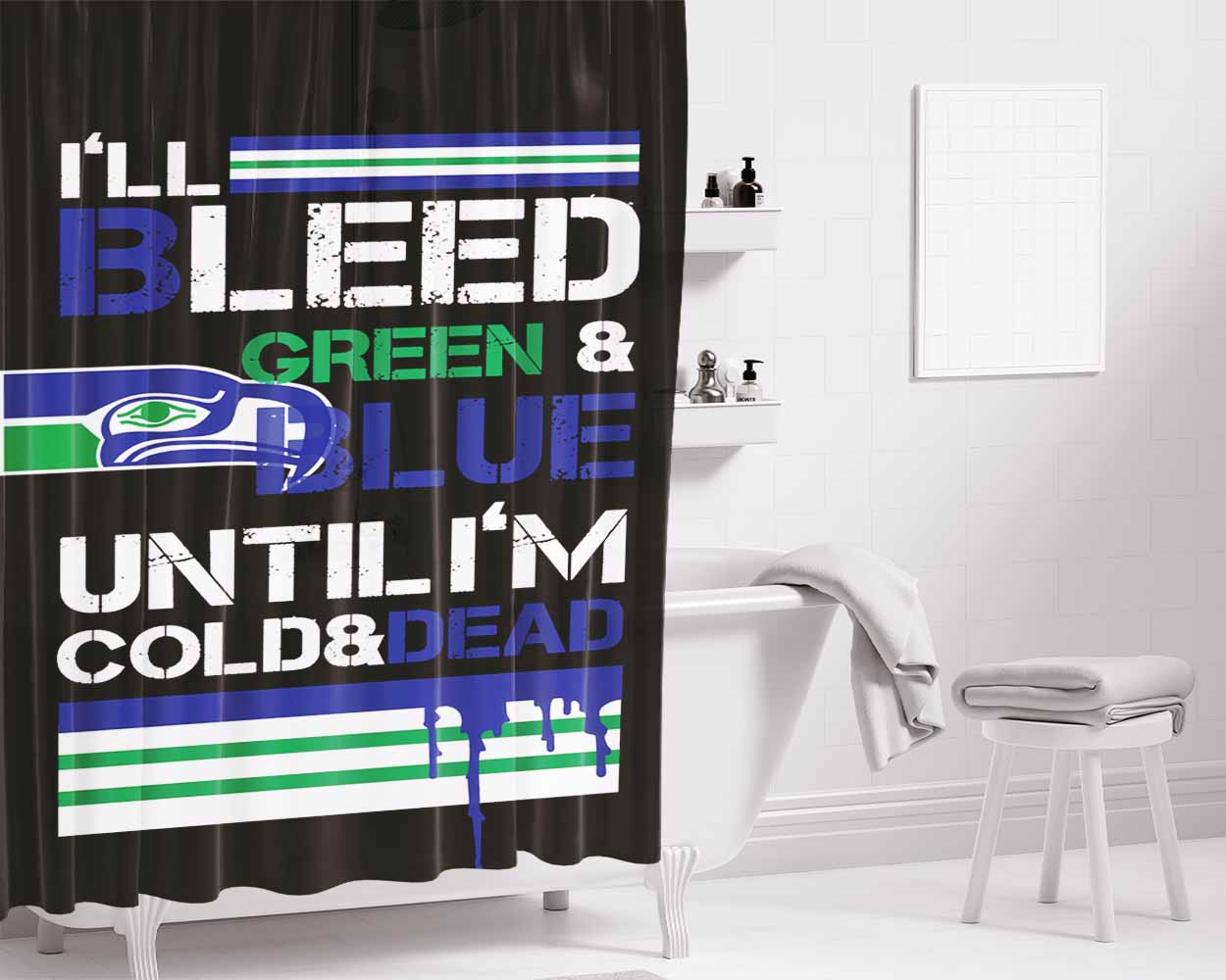 Bleed Green And Blue Seattle Seahawks Bathroom Shower Curtain Fabric Waterproof | 66 X 72 Inch