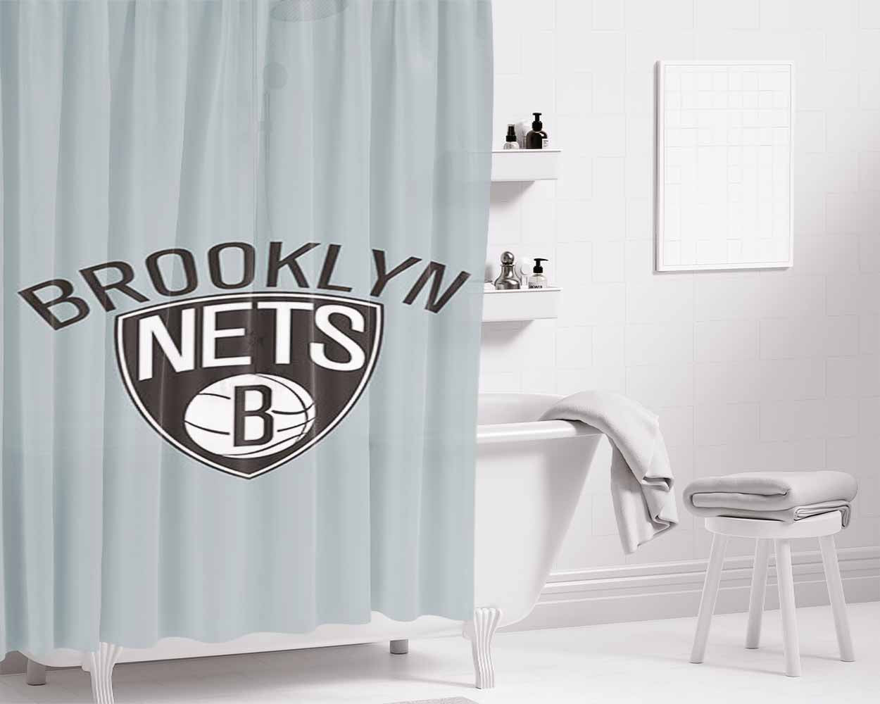 Blue Brooklyn Bathroom Shower Curtain Fabric Waterproof | 66 X 72 Inch