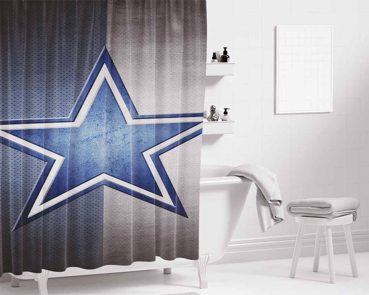 Blue Grey Star Dallas Cowboys Texture Bathroom Shower Curtain Fabric Waterproof | 66 X 72 Inch