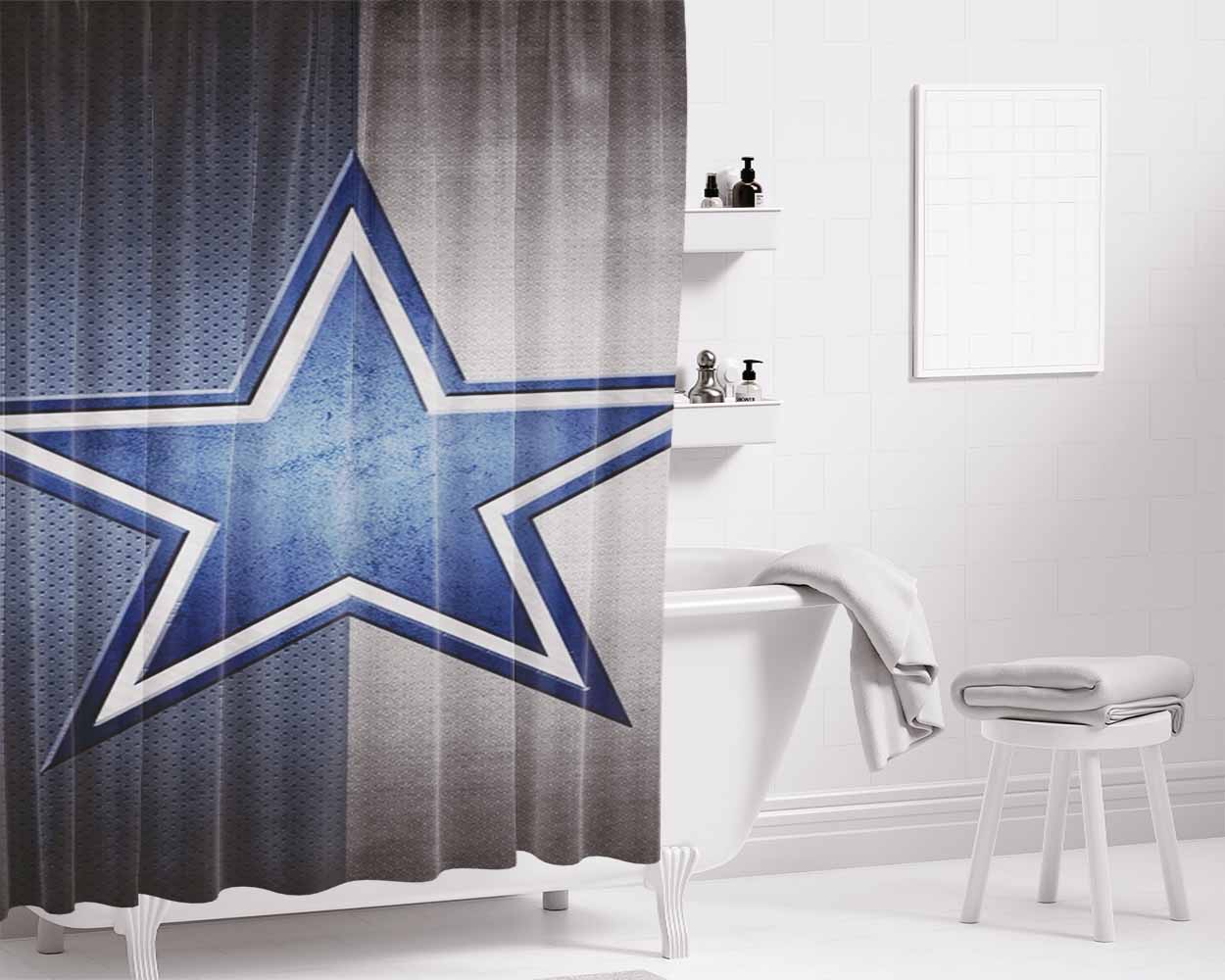 Blue Grey Star Symbol Dallas Cowboys Logo Bathroom Shower Curtain Fabric Waterproof | 66 X 72 Inch
