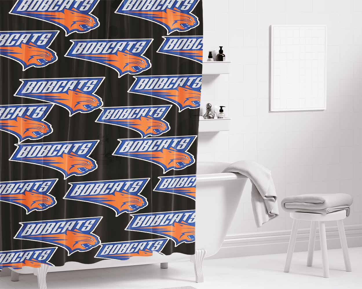 Bobcats Nba Baske Bathroom Shower Curtain Fabric Waterproof | 66 X 72 Inch