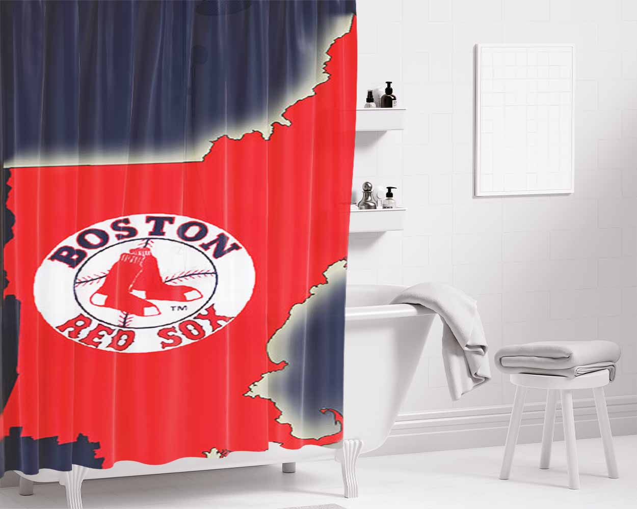 Boston Art Bathroom Shower Curtain Fabric Waterproof | 66 X 72 Inch