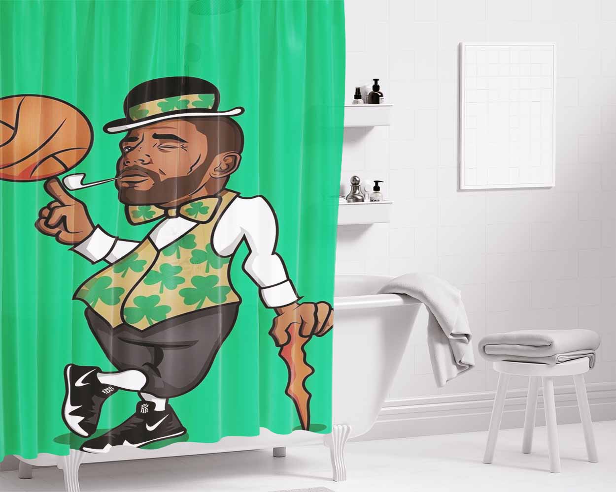 Boston Basket Ball Star Bathroom Shower Curtain Fabric Waterproof | 66 X 72 Inch
