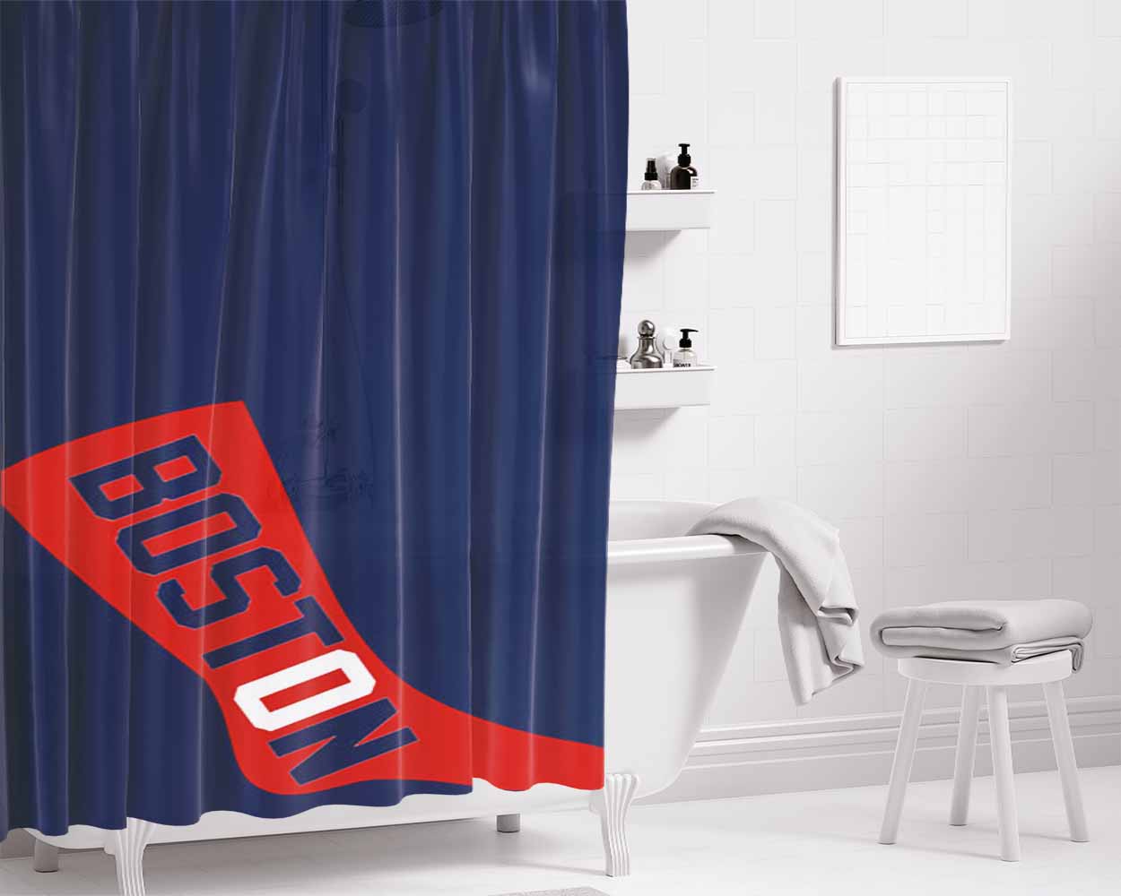 Boston Blue Bathroom Shower Curtain Fabric Waterproof | 66 X 72 Inch
