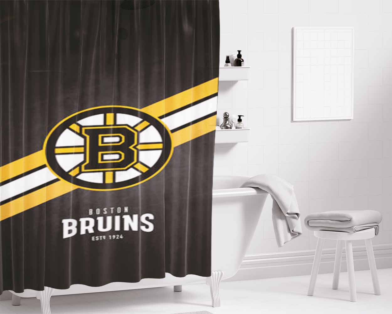 Boston Bruins 1924 Bathroom Shower Curtain Fabric Waterproof | 66 X 72 Inch