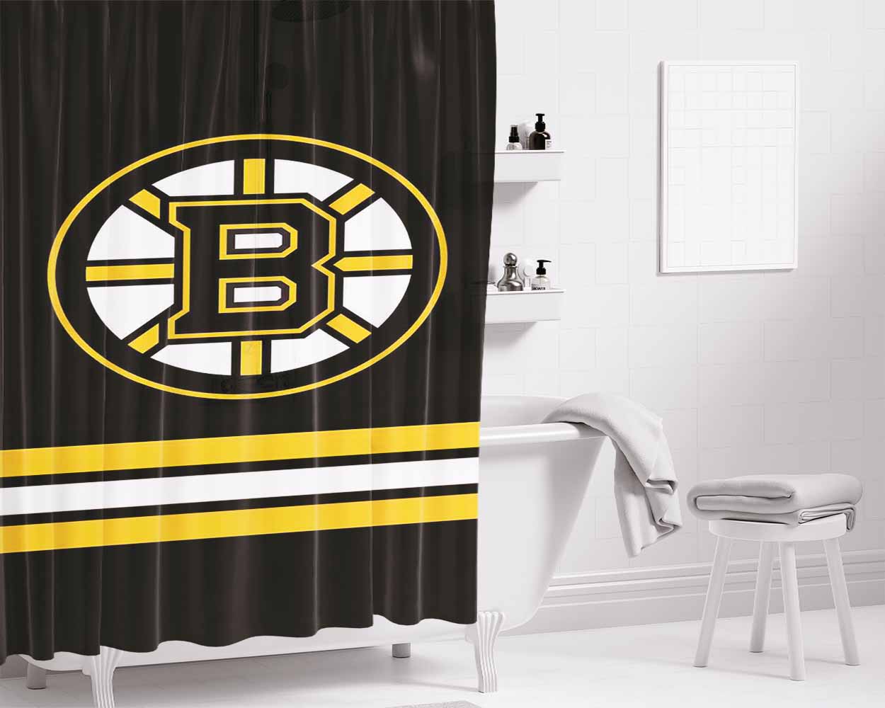 Boston Bruins Bvb Bathroom Shower Curtain Fabric Waterproof | 66 X 72 Inch