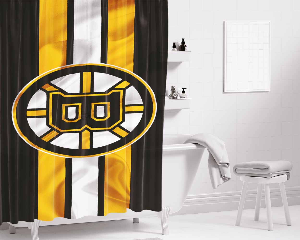 Boston Bruins Flag Bathroom Shower Curtain Fabric Waterproof | 66 X 72 Inch