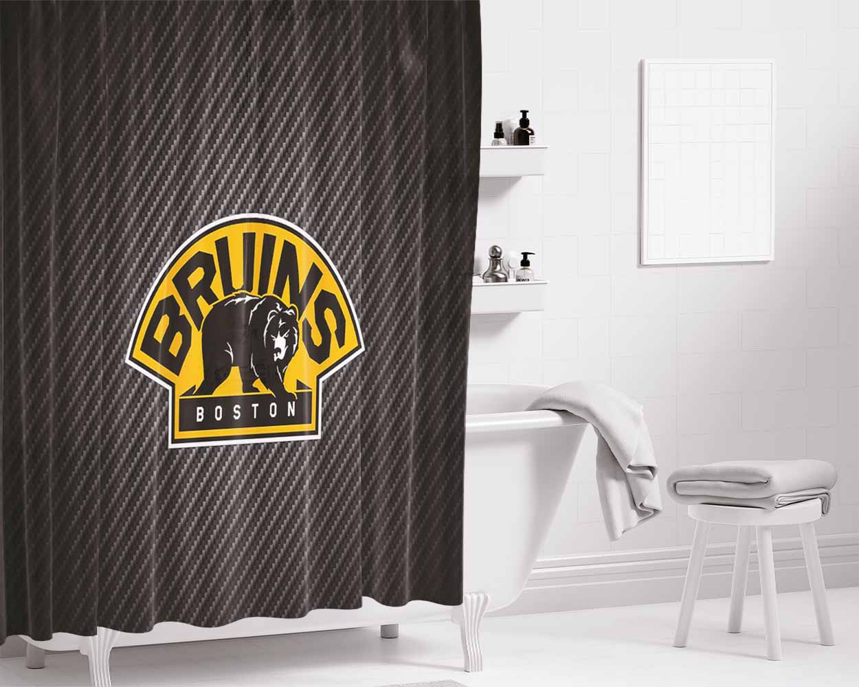 Boston Bruins Jersey Bathroom Shower Curtain Fabric Waterproof | 66 X 72 Inch