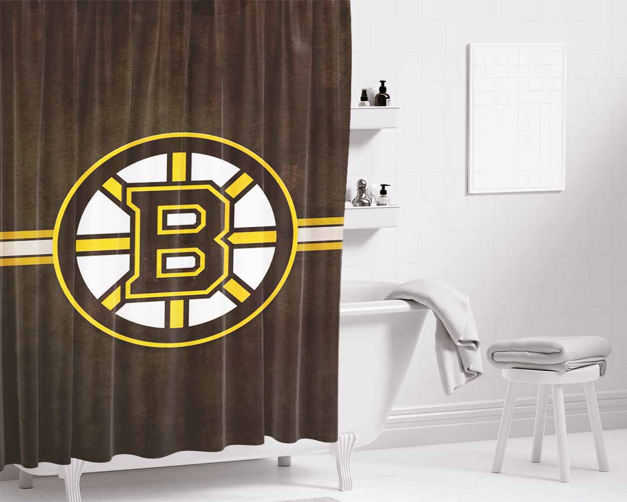 Boston Bruins Nhl Bathroom Shower Curtain Fabric Waterproof | 66 X 72 Inch