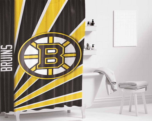 Boston Bruins Stripe Wallpaper Bathroom Shower Curtain Fabric Waterproof | 66 X 72 Inch