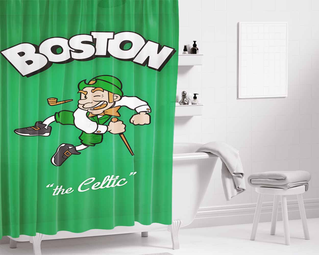 Boston Celtic Bathroom Shower Curtain Fabric Waterproof | 66 X 72 Inch