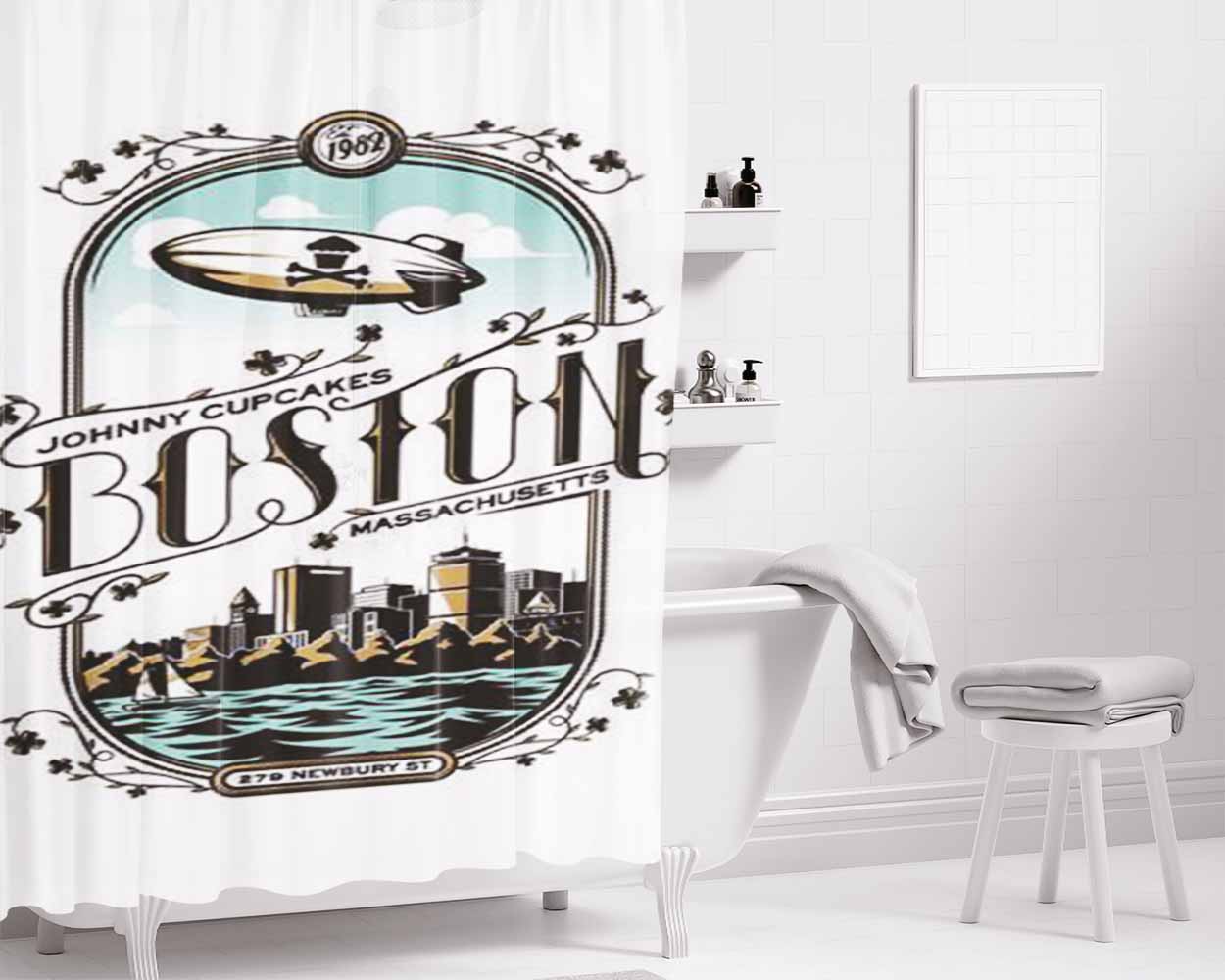Boston Massachusetts Bathroom Shower Curtain Fabric Waterproof | 66 X 72 Inch
